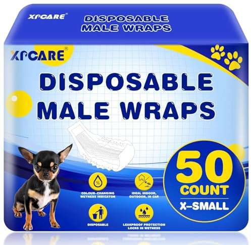 XPCARE 50 Count Disposable Male Dog Diapers, Male Dog Wraps,Super Absorbent Leak-Proof Fit (X-Small)