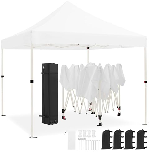 Yaheetech 3x3m Faltpavillon Pavillon Wasserdicht Stabil, 295/305/315 cm Höhenverstellbar Faltbar Pop-Up Faltzelt, Gartenzelt inkl.Tasche & 4 Sandsäcke, UV-Schutz 50+ Partyzelt, Weiß
