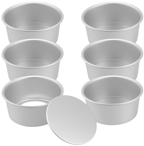 UNGFEI 6 PCS 6 Inch Round Silver Cake Tin with Removable Bottom, 7cm Height Aluminium Non-Stick Pan Loose Bottom for Baking, Birthday, Wedding