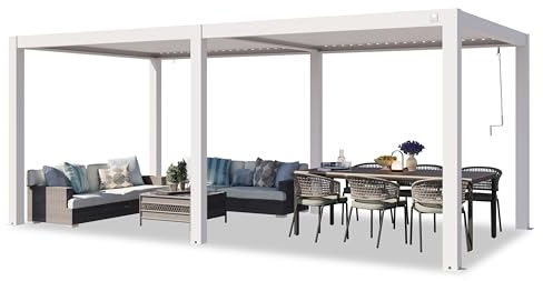 PRIMEYARD Pergola 3x6 m weiße Aluminium Pfosten mit Lamellendach aus Aluminium Terrassenüberdachung