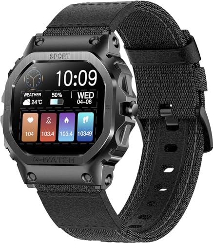 Smartwatch Herren Android Fitnessuhr Herren Pulsuhr Blutdruck Schlaftracker IP68 Wasserdicht Sportuhren Herren Smart Watch iOS Militär Uhr Outdoor Smartwatch Telefonfunktion Damen Laufuhr Nylon