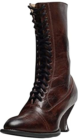 Tacón con punta en el tobillo con cordones botas altas vintage estirables - Zapatos góticos para mujer, zapatos para niña 28, marrón, 39 EU
