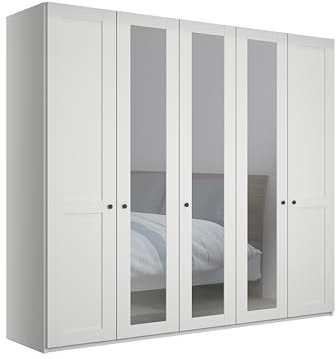 WIEMANN Drehtürenschrank mit 3 Spiegeltüren mittig, Landhausstil Kleiderschrank 250cm breit, Weiß, Höhe 216cm, Marlow