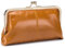 Karoukee Echtleder Große Geldbörse für Frauen, Vintage Damen Kuss-Schloss Portemonnaie, Elegante Handy Geldbeutel mit Reißverschluss Münzfach, Goldene Hardware, Orange