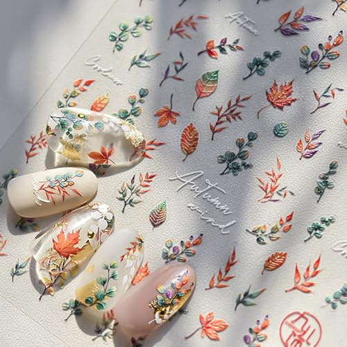 5D Relief Herbstblätter Nagelaufkleber Selbstklebend Nagelsticker Herbst Nail Art Stickers Ginkgo Ahorn Blätter Herbstdeko Nagel Sticker Fall Nail Stickers Autumn Leaves Nageldesign Nailart Zubehör