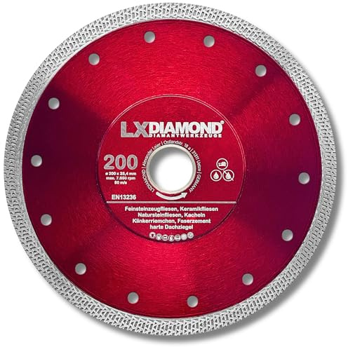 LXDIAMOND Diamant-Trennscheibe 200mm x 25,4mm Diamantscheibe für Feinsteinzeugfliesen Fliesen Natursteinfliesen extra dünn - Premium Trennscheibe 200 mm