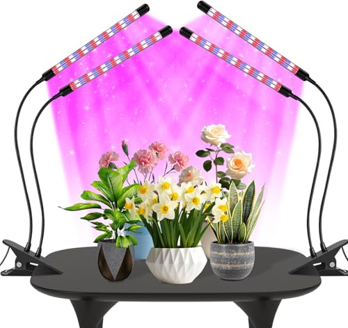 2Köpfe+2Köpfe Pflanzenlampe LED, Pflanzenlicht Vollspektrum, Pflanzenleuchte mit Zeitschaltuhr, 3 Farbmodi und 5 Stufen Dimmbar, Wachstumslampe für Innenpflanzen, Zimmerpflanzen (Rot+Blau)