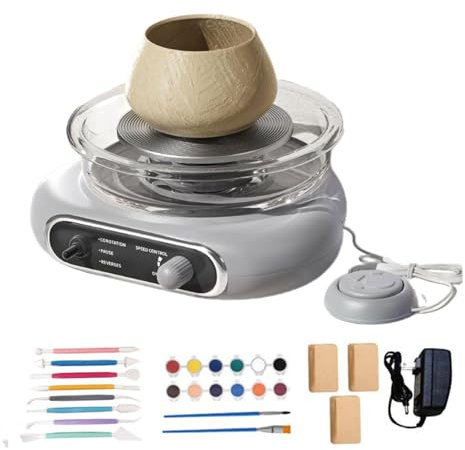 Amagogo Mini-Töpferscheiben-Set mit 8-teiligen Bildhauerwerkzeugen, kompakte Keramikherstellungsmaschine für Kinder, Erwachsene, Anfänger, Grau