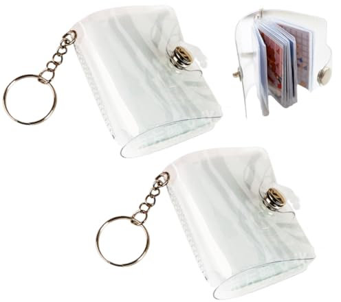 VOMZIKL 2 Stück Klein Schlüsselanhänger Foto Album Kartenhalter, Klare Tasche Fotoalbum Schlüsselanhänger, Mini Tragbares Fotoalbum, Foto Album 2 Zoll Schlüsselanhänger