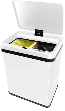 WELL HOME MOBILIARIO & DECORACIÓN Cubo de Basura inteligente para Reciclaje SIN patas, con apertura automática y contacto manual, capacidad 15L+15L, Alto: 43 (x35,5x26cm), Color Blanco