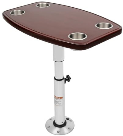 TanjcXliu Trädkantbord, matbord, bordsskiva, väderbeständig, ekträ, bordsskiva med 4 mugghållare, 600 x 380 mm, 3 cm tjockt, höjdjusterbar för husbilar, båtar och yachter