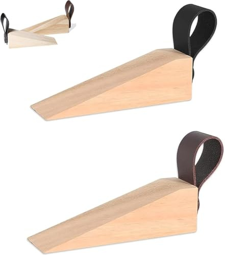 2 Stück Holz-Türstopper, Türkeile für den Innenbereich, rutschfeste Buchenholzkeile, Türstopper mit Lederclip, robuster Türstopper für alle Arten von Zuhause, Schlafzimmer, Küche, Büro, Türen, Möbel