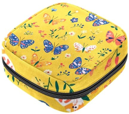 Borsa portaoggetti per assorbenti igienici, borsa per il primo ciclo mestruale per ragazze e donne, sacchetto per coppetta mestruale, borsa per coppetta mestruale colorata con sfondo giallo e fiori