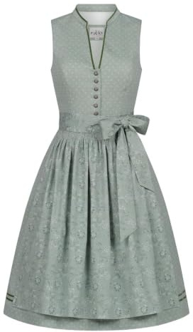 Nübler Damen Dirndl Grace in Salbei I Größen 30-54 | Mit 100% Baumwolle & Jacquard-Schürze I Trachtenkleid mit Stehkragen & Blütenmuster I Ideal für Oktoberfest & Festlichkeiten
