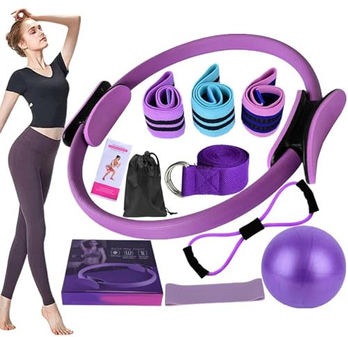 Generisch Pilates Essentials Kit für Frauen, 11-teiliges tragbares Widerstandsband-Set, Knöchelriemen & Anleitung, Yoga-Sets für Frauen, Workout zu Hause, Krafttraining, Beweglichkeit (Lila)
