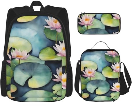 OXKGHHO Juego de mochila de trabajo con estampado de lirios negros con lonchera aislada, correas ajustables, para gimnasio y uso diario, Negro -, Talla única