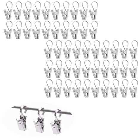 50 PCS Stainless Steel Curtain Clips Metal Hanging Hooks,Curtain Hangers Clips, Small Heavy-Duty Hook Clip Set,for Bedroom, Bathroom, Home Decoration