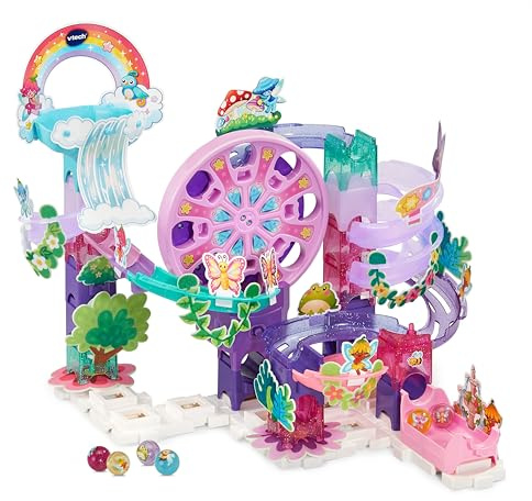 VTech Marble Rush Petal Power, Construction Set for Kids, 96 Building Pieces & 6 Marbles, Interactive Flower Themed Marble Run, Imaginative Play, Suitable For 4, 5, 6+ Years, English Version