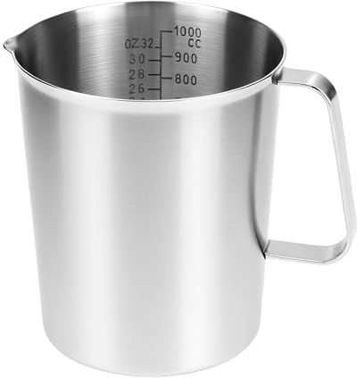 QWORK® Verre mesureur en acier inoxydable 304, 1000 ML verre doseur cuisine avec 3 échelles de mesure, y compris les échelles en tasses, ML, OZ