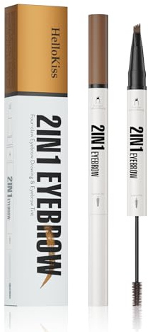2-in-1 Eyebrow Pen & Tinted Brow Gel – 4-Tip Microblade Brow Pen for Hair-Like Strokes, Long-Lasting Natural Look, Waterproof & Smudge-Resistant Brow Definer Makeup Tool (# 01)