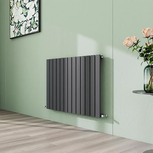 Simple Bathroom 600×884mm Radiators Anthracite Single Flat Panel Horizontal Radiator Modern Central Heating, Wall-Mounted Slimline Panel Design for Living Room/Kitchen/Bathroom