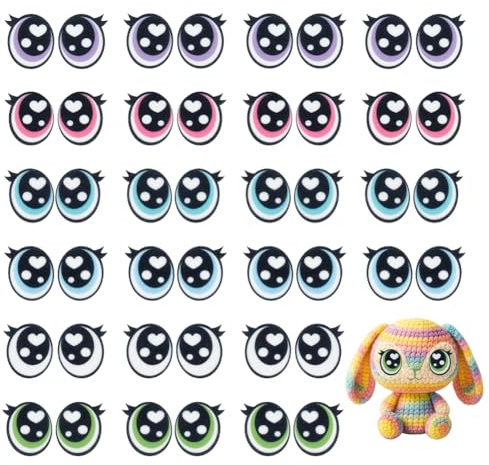 PH PandaHall 48 Paar Augen für Häkeltiere 6 Farben Filzaugen Mit Wimpern Bunte Ovale Augen Kawaii Filzaugen Häkelpatches Für Plüschpuppe Teddybär Häkeltiere