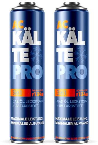 KÄLTEPRO Remplacement du gaz refrigerant R134a pour Clim Auto Réfrigérant de Climatisation 3-en-1 : Gaz, Huile & Anti-fuite Équivalent 755g R134a - 1995–2016