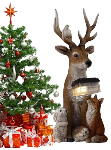 Figurines de cerf pour décoration extérieure, décorations de renne de Noël avec lanterne solaire, statue de jardin, pour jardin, chemin, pelouse, patio, cour, allée, extérieur