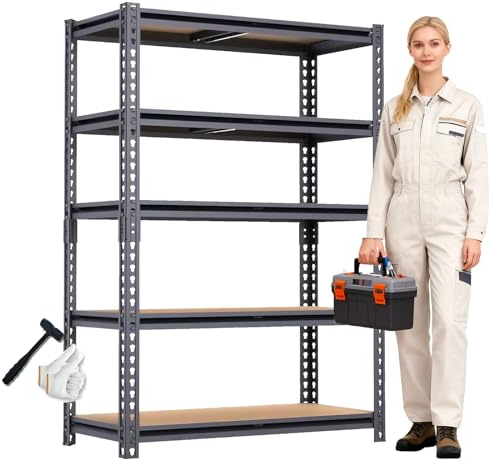 ZEUKMXOO Garage Shelving, 2400 LBS Metal Storage Shelves, 12 x 28'' x 60'' Heavy Duty Shelf, Adjustable Shelving Rack, Standing Shelf Units, Shelves for Garage Storage