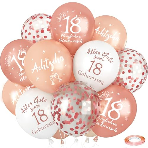 Luftballon 18. Geburtstag Deko, 24 Stück Roségold Ballon 18. Geburtstags | 18 Jahre Geburtstags Mädchen,18. Alles Gute zum Geburtstag Ballon,Happy 18th Birthday Balloon für Freundin Tochter Schwester