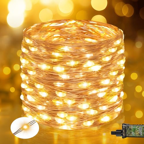 btfarm Guirlande lumineuse d'intérieur 80 LED de 8 m avec télécommande - En fil de cuivre - Avec minuteur - 8 modes - Étanche - Pour Noël, chambre, fête, mariage, jardin - Blanc chaud