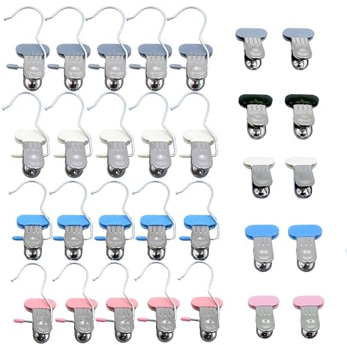 Wäscheklammern Edelstahl Set, 20 Stück Kleiderbügel Clip 360° Drehbar und 10 Stück Wäsche Haken Ohne Abdruck, rutschfeste Metall Klammern für Hosen Schuhe Handtuch Fotos