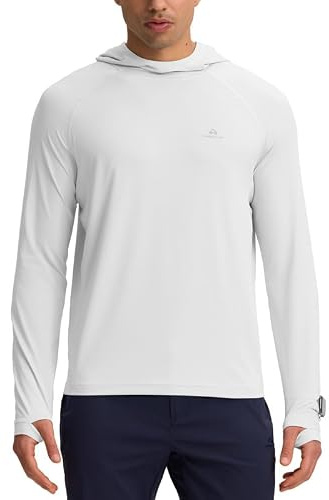 Pioneer Camp Sweat à capuche UPF 50+ pour homme comme t-shirt de protection UV – Rashguard d'extérieur à séchage rapide pour les sports nautiques, la pêche et l'été avec trou pour les pouces, Blanc