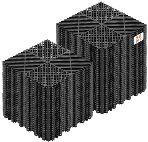VEVOR Baldosas para Garaje Entrelazadas, 310 x 310 mm, Conjunto de 55 Piezas, Azulejos de Drenaje de Polipropileno, Suelo Modular Autoventilado, Antideslizante, para Baño Cocina Piscina, Color Negro