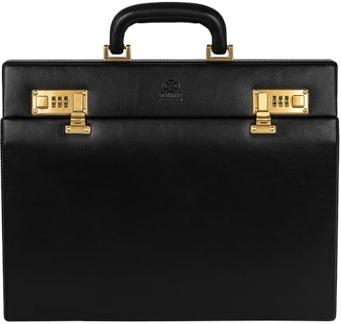 Time Resistance Leather Attache Case - Full Grain Italian Leather Briefcase - Laptop Bag up to 15” - Hard Case with Lock