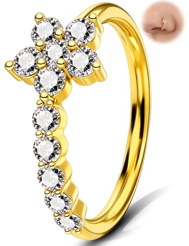 OUFER 20G Seamless Schmetterling Nasenring, 316L Chirurgenstahl Nostril Piercing Ring mit CZ, 8 mm Blume Nasenpiercing für Cartilage Helix Tragus Nasenknorpel