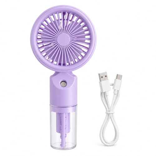 Mini Ventilador Portátil con Pulverizador de Agua, Ventilador de Mano Recargable USB-C con Depósito 25 ml, 3 Velocidades, Batería 500 mAh, Ventilador Pequeño Silencioso para Viaje Oficina Playa