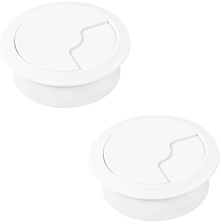 Gedotec Kabeldurchführung Kunststoff weiß Office | 2 Stück runde kabellose Kabeldurchlässe | Kabeldose Bohr-Ø 80 mm | Kabelführung zum Eindrücken | Schreibtischkanal - Kabeldurchlass