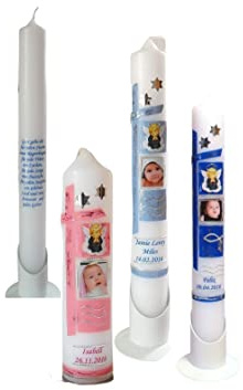Taufkerze/Kommunionkerze,Konfirmationskerze, Patenkerze,Taufgeschenk mit Foto inkl.Name,Datum**Junge Mädchen