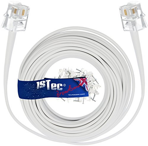1STec 75M ADSL 2+ RJ11 Modem Extension Cable for BT Infinity Sky Q Talktalk Plusnet EE Vodafone Now Broadband First Utility & Post Office FTTC Fibre/Standard Internet Connections (75 Metre White)