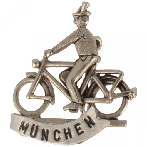 Breiter Hutanstecker Hutabzeichen Hutschmuck Anstecker München Radfahrer mit Hut aus 100% Messing – 3 x 3,5 cm Brosche Pin