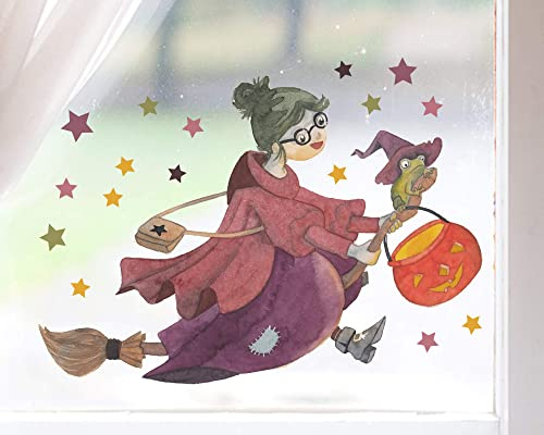 TinyFoxes Fensterbild Hexe - selbstklebend und wiederverwendbar - Fensterbild Halloween - handgezeichnet von Kristin Franke