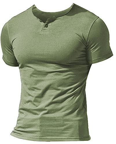 Herr Sommar Fritids Kortärmad Henleys T-shirt Enkel knapp Placket Vanligt v-hals Skjortor Bomull
