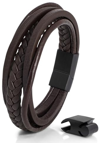 Akitsune Pax Lederarmband | Premium Lederarmband für Männer in Schwarz | Magnetverschluss aus Edelstahl in Schwarz, Silber & Gold | Inklusive Schmuckschachtel | Tolle Geschenkidee