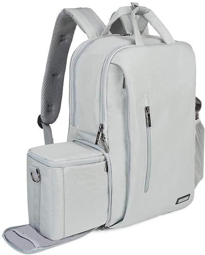 CADeN Kamerarucksack Wasserabweisend Diebstahlsicher 15.6 '' Laptopfach Fotorucksack & Reise Kameratasche mit USB für DSLR Canon Nikon Sony Spiegelreflex (Hellgrau)