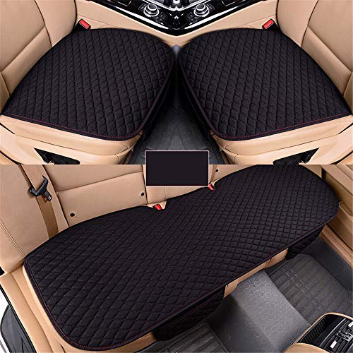 GLITZFAS Auto rutschfest Sitzauflagen Sitzkissen Leinen Universal Auto Vordersitz und Rücksitz Kissen - Bequem und atmungsaktiv (Schwarz,2+1 Sitzbezüge vorne und hinten)