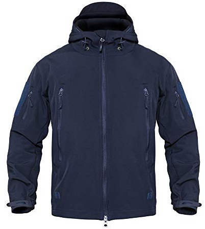 Bebling Veste Softshell Tactical Militaire pour Homme en Molleton À Capuche Bleu, Moyen