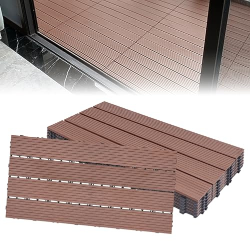 Froadp 60x30cm WPC Baldosa de Madera,Suelos de Plástico Compuesto de Exterior, Cubiertas de Rejilla con Sistema de Enchufe para el Balcón de la Terraza del Jardín(12 pcs, Marrón)