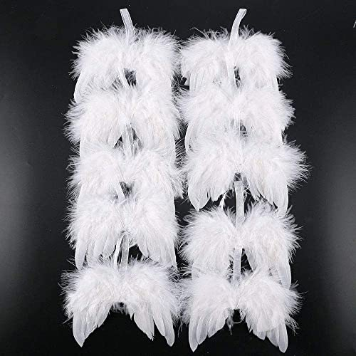 OKUGAIYA 10 Unidades alas de ángel Plumas alas Colgante árbol de Navidad decoración para bebé Bautizo decoración DIY Manualidades niños – 16 cm Blanco