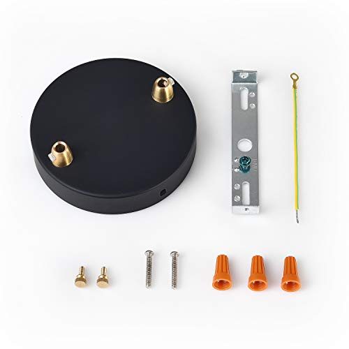 BRIGHTTIA 2-Port Black Ceiling Canopy with Brass Cord Grip Conversion Kit - 4.7in (120mm) Pendant Light Cover Plate - Convert Plug-in to Hardwire Fixture - DIY Lighting Lamp Parts (BA-C202B)